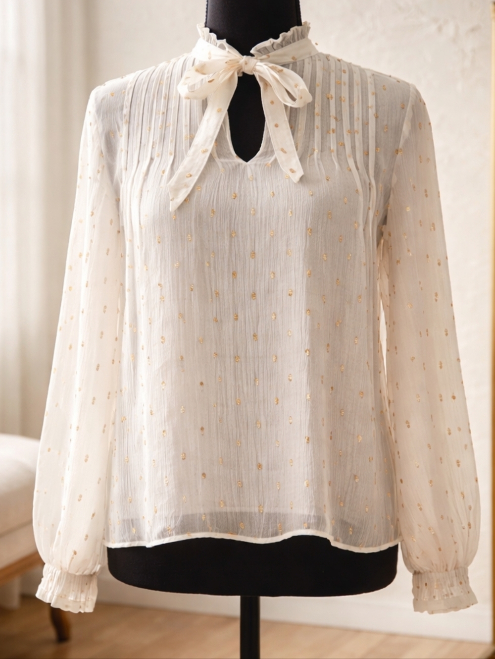 Ann Taylor White Blouse with Gold Accents